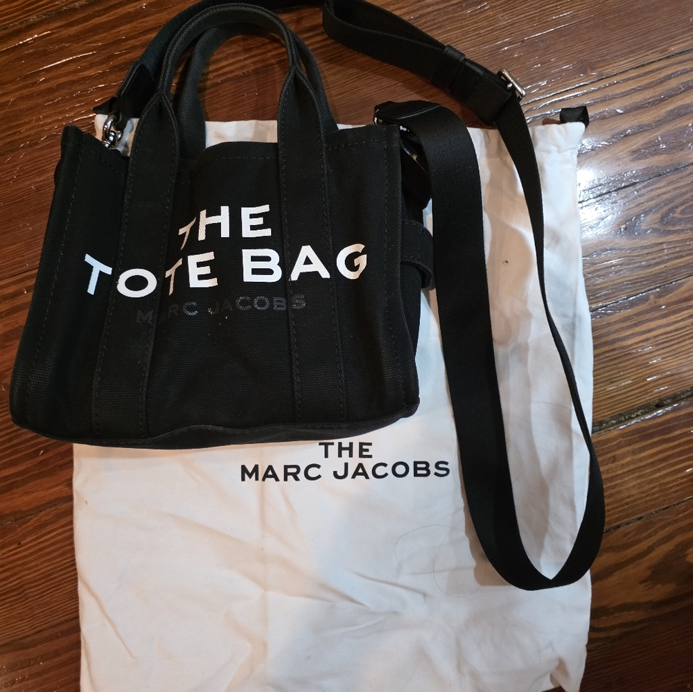 Marc Jacobs Mini Tote Bag Black Canvas with Strap & Dust Bag